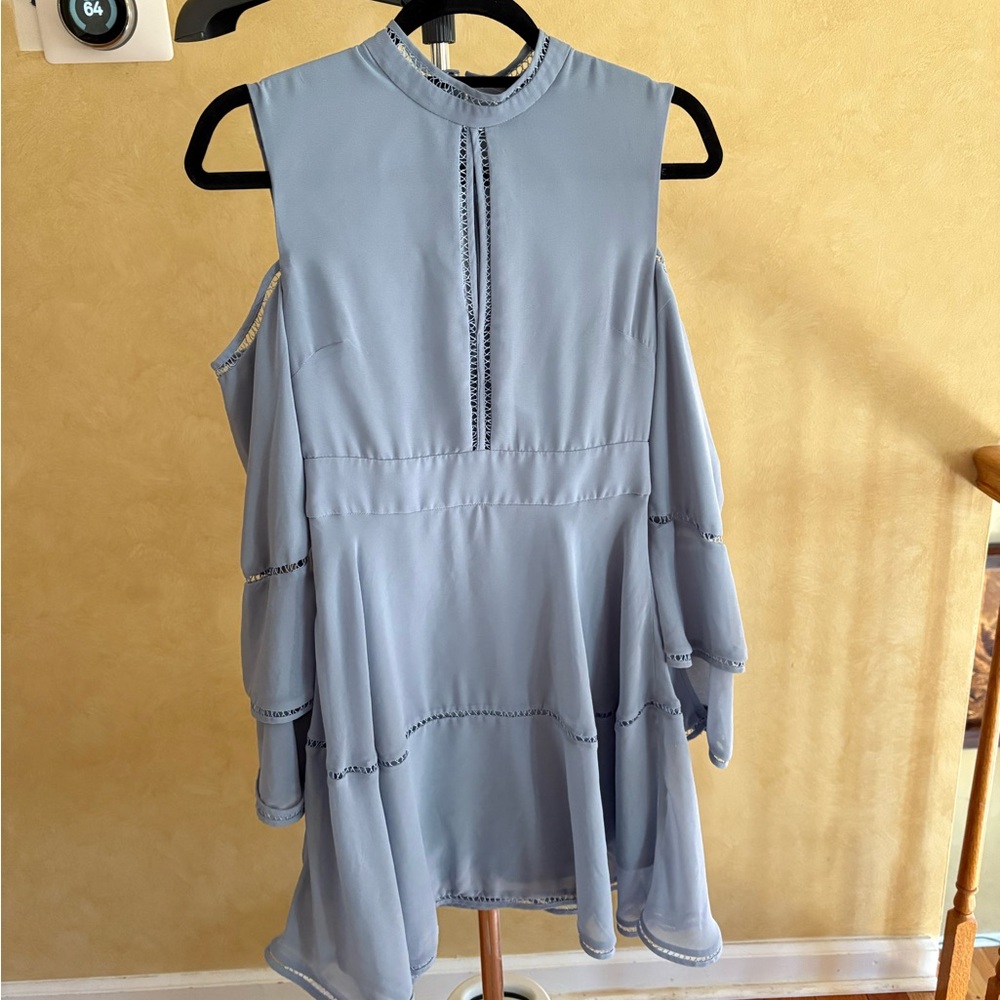 Elegant Light Blue Open Shoulder Dress